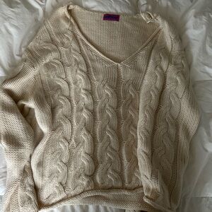 Edikted Ivory Cable Knit V-Neck Sweater